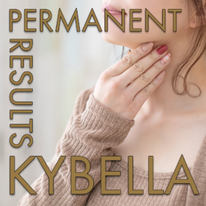 Woman promoting Kybella treatment results