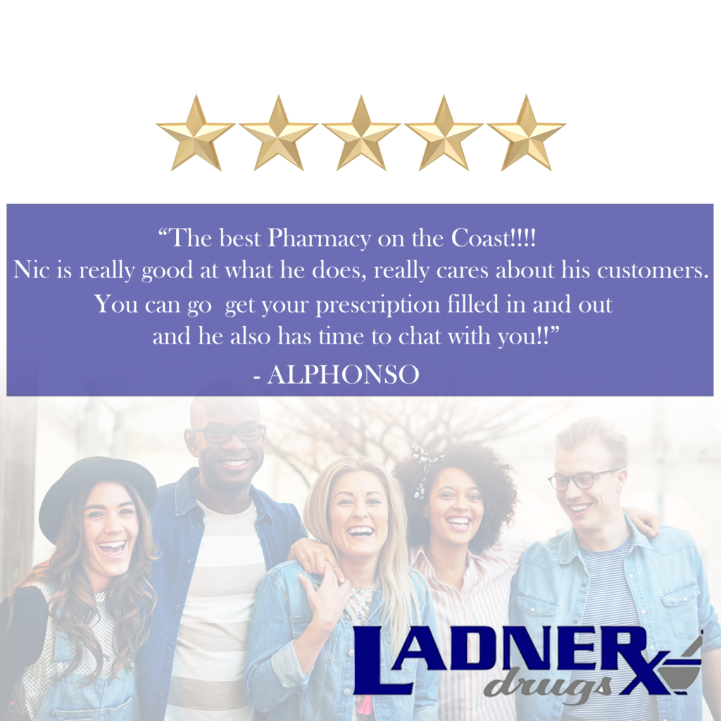 Five-star pharmacy customer testimonial.