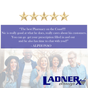 Five-star pharmacy customer testimonial.