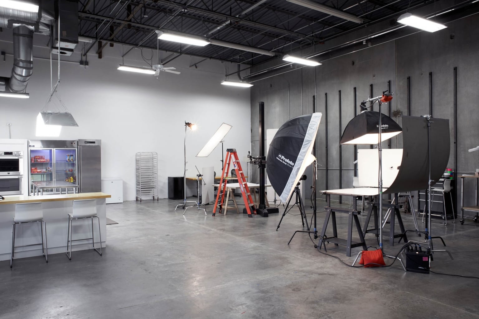 Empty photography studio with equipment setup