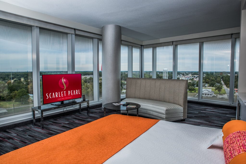 Modern hotel room with panoramic views