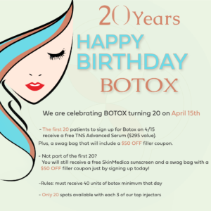 Botox 20th birthday celebration promotion